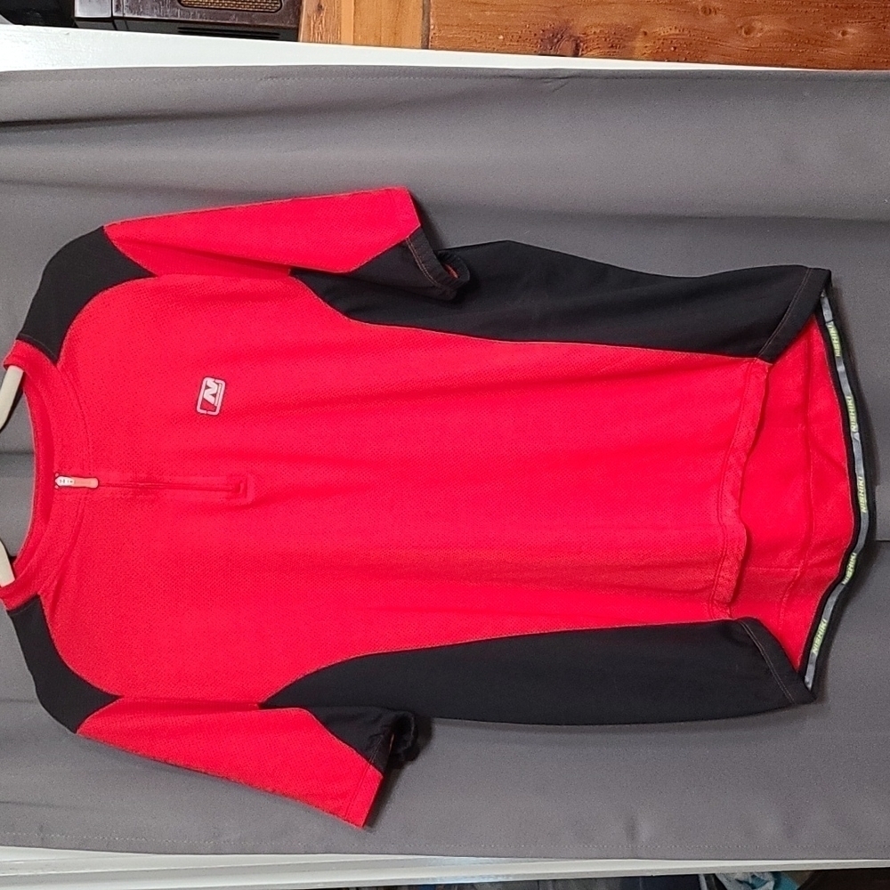 Nishiki Mens Cycling Shirt Red Black 3 back Pouches 1/4 Zip Sz XL EUC‎